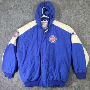 Vintage Apex One MLB Chicago Cubs Hooded Jacket XL Blue White Puffer Coat Rare